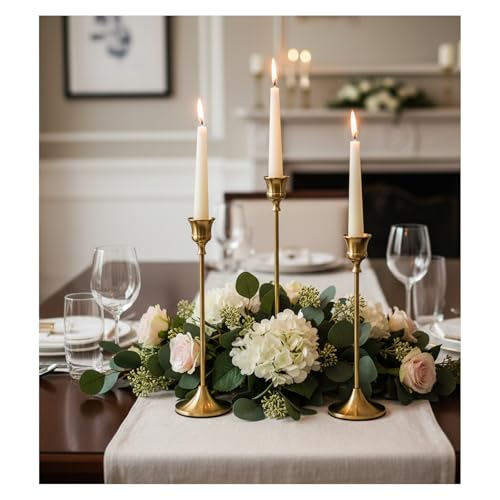 Candle Holder, Modern Minimalist Brass Gold Metal Candlestick Holders, Set of 3 Tall - Elegant Taper Candle Holders for Table Centerpiece, Wedding, Dinner Party Home Decor - color: Brass Gold, size: 1 set (3 pcs)
