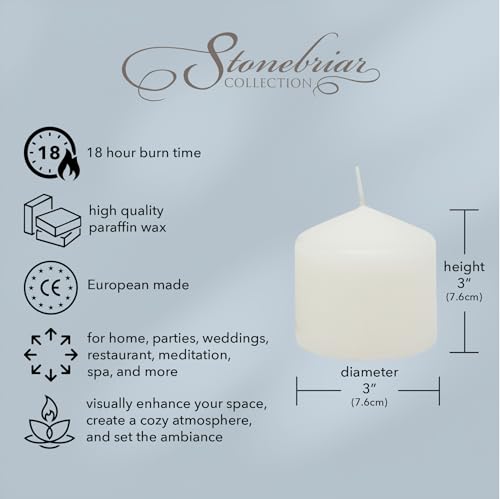 Stonebriar 3 Pack Tall 3 x 3 Inch 18 Hour Long Burning Unscented White Wax Pillar Candles - size: 3" x 3", style: Pack of 3