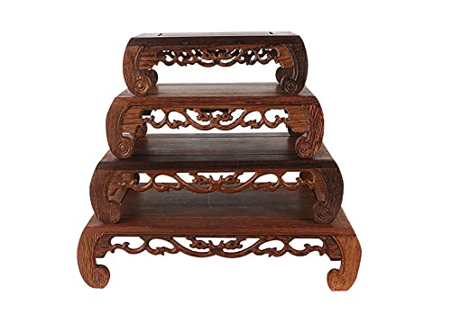 GOLDY&WENDY Oriental Furniture Display Stand Wooden Rosewood Carved Base Rectangular Vase Plant Antique Pedestal - size: 9.3x4.5x2.8 in
