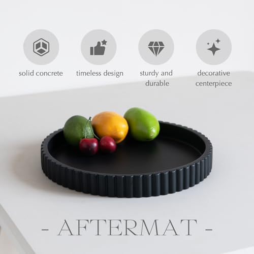 Decorative Tray for Coffee Table, Living Room, Side Table, 11" Black Round Concrete Home Decor Serving Trays for Accent Table, Console Table - color: Black
