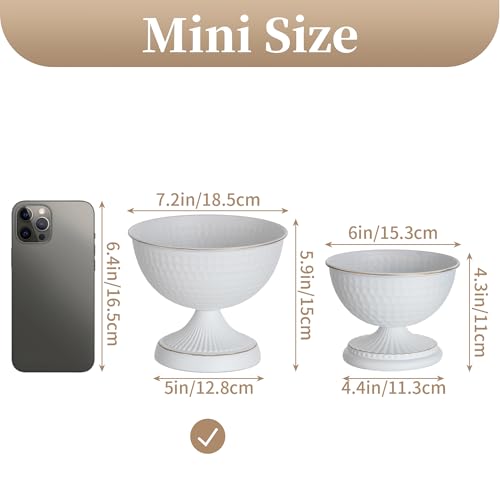 Sziqiqi Urn Vases for Wedding Centrepiece - 6in High White Metal Vase Set of 2 Small Vintage Flower Arrangement Pots for Table Centrepieces Elegant Hammered Vase for Christmas Anniversary Party - color: White, size: 5.9in - 2 Pc