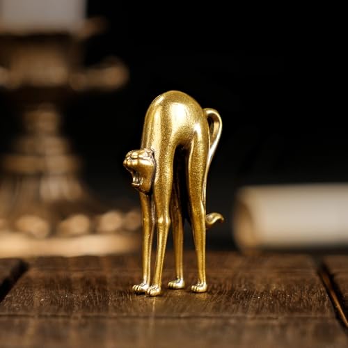 CHOVY Retro Handcrafted Stretching Cat Sculpture - 100% Solid Brass Elegant Desk & Tabletop Decor, Collectible Art Ornament for Home & Office | Unique Gift for Cat Lovers - style: Stretching cat