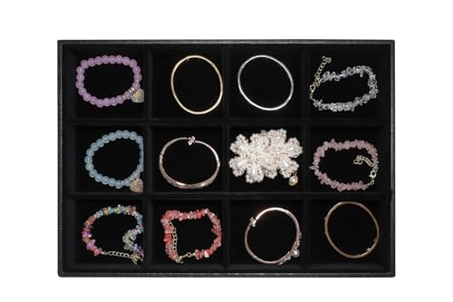Wudygirl 12 Grid Jewelry Tray Display Stackable Storage Earring Brooch Velvet, Black (12 Grid Jewelry Tray) - color: Black 12 Grid, size: 1 Pcs