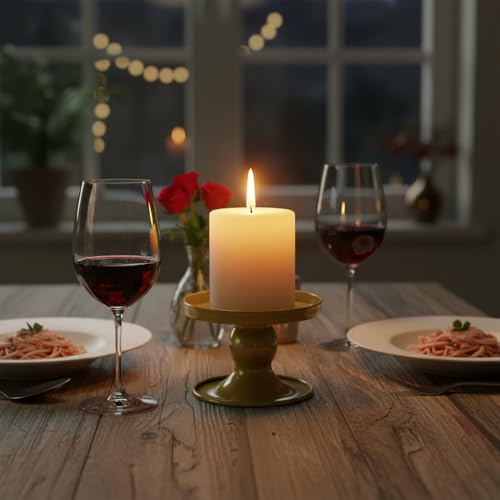 Table Gold Candle Holders – Set of 2 | Reversible Metal Candle Stand for Pillar & Taper Candles | Stylish Tabletop Candle Tray for Home Décor, Weddings & Special Occasions (Gold) - color: Gold