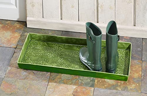 HF by LT Pine Branch Pattern Enamel Boot Tray, 30 x 13 inches, Forest Green - color: Pine Branch Design, Forest Green