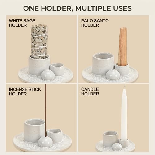 Palo Santo Sticks Holder, Multi-Purpose Handmade Ceramic Incense Burner for Palo Santo Incense Sticks, Sage Holder for Burning, Ash Catcher Tray for Meditation Yoga Room (Spotted White) - color: Spotted White