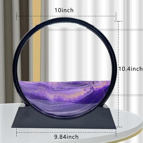 Moving Sand Art Liquid Motion, 3D Deep Sea Sandscape Color Quicksand Decor, Round Glass Moving Sand Art Picture Relaxing Desktop Home Office Work Decor (12 inch-Purple) - color: Purple, size: 12 Inch