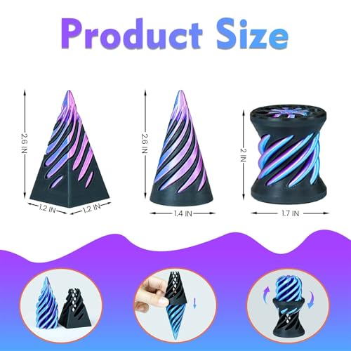 3PCS Impossible Cone,3D Printed Spiral Cone Fidget Toys,Impossible Pyramid Passthrough Sculpture,Stress Relieving Toys for Adults and Kids,Stocking Filler White Elephant Gifts (Purple+Black) - color: Purple+black