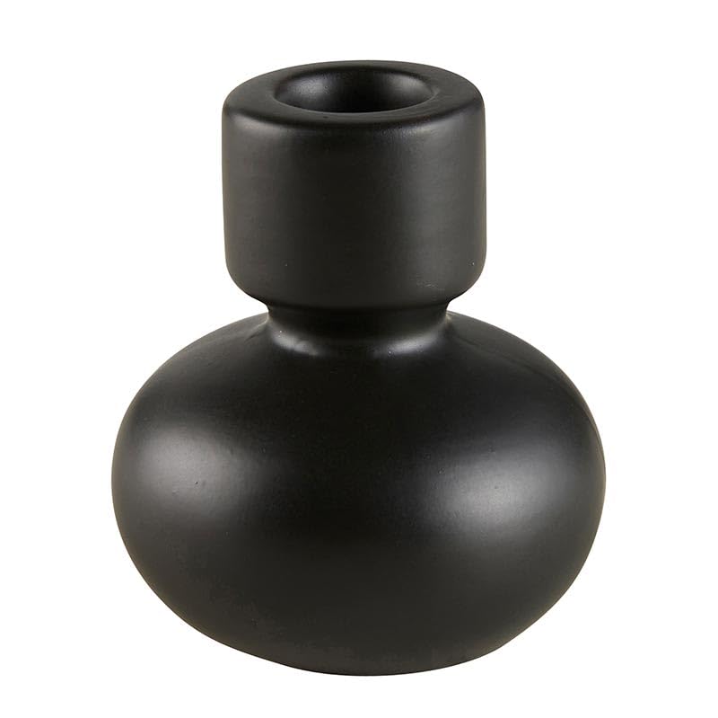 47th & Main Taper Candleholder Round Ceramic Modern Dinner Candle Holder, Small, Black - color: Black, size: Small