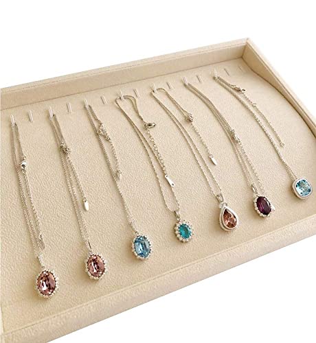 Premium Grade Beige Velvet Jewelry Organization Tray Necklace Watch Chain Bracelet Organizer Show Exhibit Home Drawer Divider Closet Insert - color: Necklace Organizer Tray