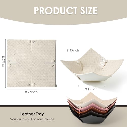 KINIVA 2 Pack PU Leather Jewelry Valet Tray for Men Women,Small Key Bowl for Entryway Table,Portable Travel Catchall Dice Tray (Bowl-White-2pcs) - style: Bowl-White-2pcs