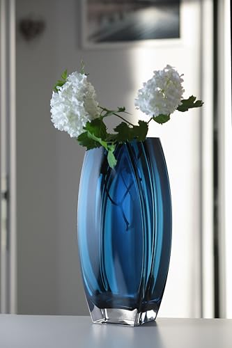 Glass - Vase - Blue - Teal - 12.6" Height - Heavy Durable - Made in Europe - by Barski
