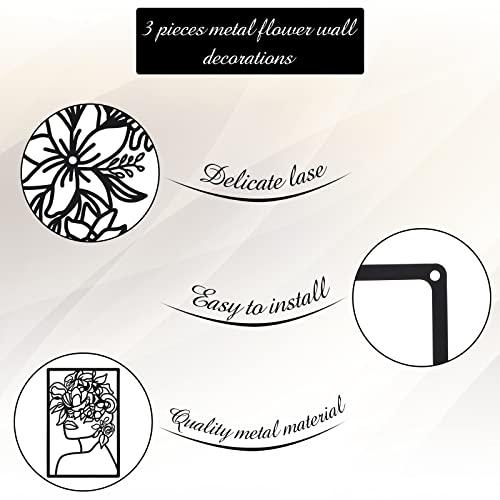 CHENGU 3 Pieces Metal Minimalist Abstract Woman Wall Art Line Drawing Wall Art Decor Single Line Female Home Hanging for Kitchen Bathroom Living Room - style: Fresh Style