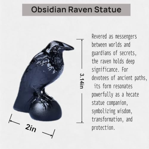 Black Obsidian Raven Statue 3.15" Large Crow Statue Figurine Healing Crystal Stone Sculpture Reiki Meditation Gothic Home Decor Gift