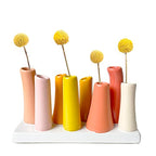Chive - Pooley 2, Ceramic Flower Vase, 8-Tube Shape (Papaya, Yellow and Pink) - color: Papaya, Yellow and Pink