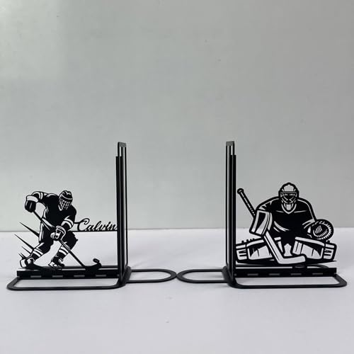 Sports Themed Metal Bookends, Book Ends for Shelves, Office Desk, Cookbook Stand, CD Holder, Magazine Holder for Office Organization, Housewarming Gifts New Home (Ice Hockey Design 02) - color: Ice Hockey Design 02