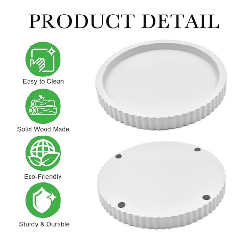 Modern Decorative Tray for Coffee Table, 11" Wooden White Round Small Decor Tray for Candle, Perfume, Vanity, Kitchen Island Counter & Table Centerpiece - color: White