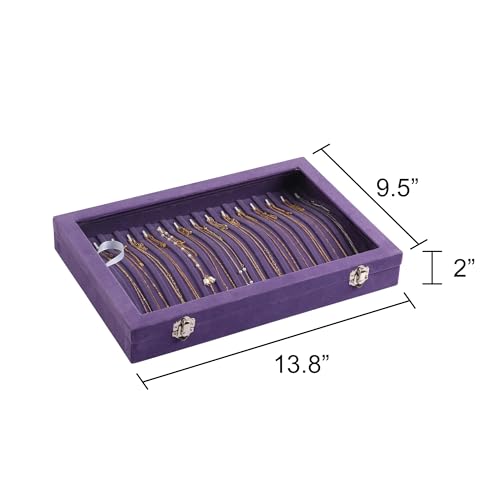 Frebeauty 15 Hooks Necklace Tray Velvet Neckalce Organizer with Clear Lid Lockable Necklace Holder Box Jewelry Organizer for Pendants Chains Necklace Jeweley Tray for Women (Purple) - color: Purple