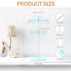 iDavosic.ly 2 Tier Rotating Necklace Holder Organizer with 42 Hooks, Adjustable Metal Bracelet Display Stand Rack, Extra Tall Keychain Spinning Tree Tower for Women, Blue - color: Light Blue
