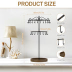 iDavosic.ly 2 Tier Rotating Necklace Holder Organizer with Wooden Jewelry Tray, Adjustable Metal Bracelet Display Stand with 42 Hooks, Extra Tall Keychain Spinning Tree Tower for Women, Black - color: Black with Wooden Tray