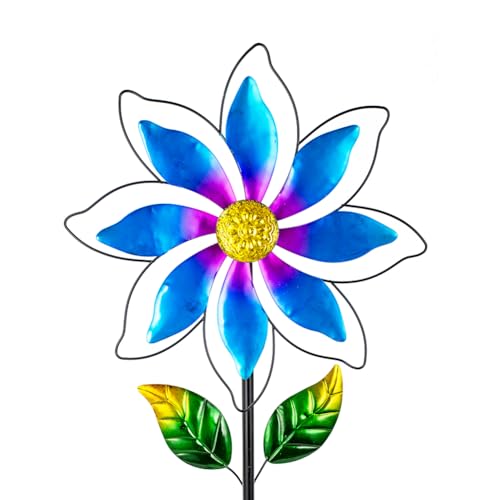 14'' Wind Spinners Outdoor, Flower Metal Garden Wind Spinners Outdoor, Kinetic Wind Sculptures & Spinners for Yard Garden Lawn Decor (Blue) - size: 14'' Blue