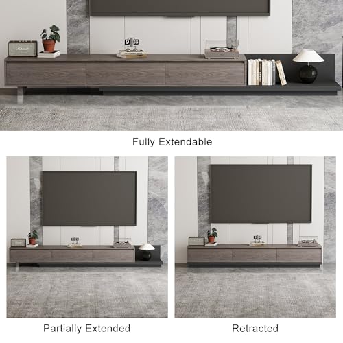 Mid-Century Modern Extendable TV Stand with Ample Storage for Living Room – Adjustable TV Cabinet from 78.7" to 130", 3-Drawer Entertainment Center, Black Walnut - color: Black Walnut
