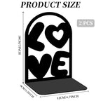 Decorative Book Ends, 2 Pcs Love Decor Metal Bookends Rectangular Black Bookends for Shelf Decoration and Book Organization - style: Love