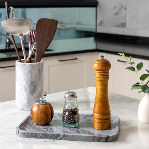 Koville Marble Tray, 12"x8" Natural Marble Vanity Tray for Countertop Bathroom Kitchen Dresser, Decorative Marble Catchall Trays for Perfume Jewelry(Grey) - color: Gray