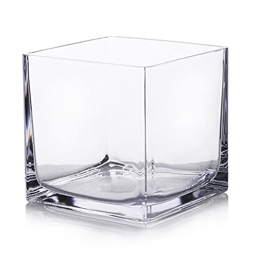 EnovaFloral Cube Glass Vase, 5x5 Inch Square Glass Vase - Floating Candle Holder for Wedding Centerpieces and Home Office Decor - size: 5x5x5