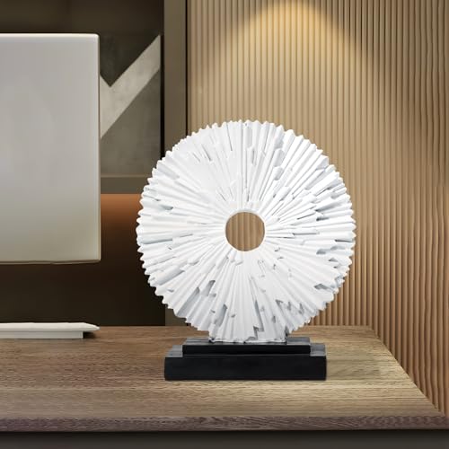 Abstract Statue for Home Decor,Office Desk Sculpture for Men,Creative Round Line Ornament for Bookshelf,Modern Decorative Sculpture,Bedroom,Livngroom,Table(White) - color: Bright White, size: Round Statue