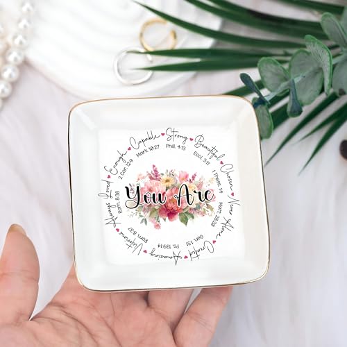 Christian Bible Verse Jewelry Dish Gift for Women, Faith 4" Ceramic Jewelry Tray, Christian Inspiration Gifts - Mother's Day, Birthday, Religious Gift - Communion, Confirmation Gifts for Teen Girls - color: You Are Round