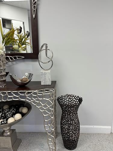 Modern Day Accents 4109 Lazo Abstract Sculpture on Marble, Silver and White Large Decorative Sculpture, Home Decor, Office or Room Decor, Tabletop, 17.5" H