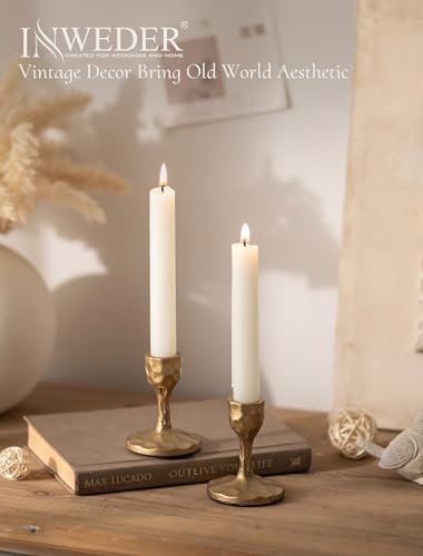 Antique Brass Candlestick Holders: Cast Iron Taper Candle Holder Handcrafted Gold Vintage Candle Sticks Holder Rustic Fall Decor for Dinning Table Mantel Home Party Set of 2