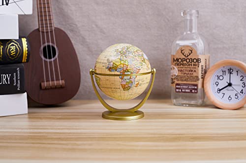 Annova Mini Antique Globe 4-inch / 10 cm - Swivels in All Directions Educational, Decorative, Unique, Small World, Desktop, Vintage (Mini Globe 4") - color: Brown Mini 4 inch