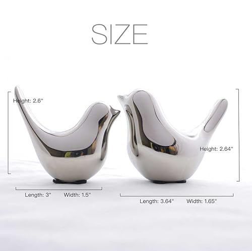Set of 2 Silver Bird Sculptures, Silver Bird Decor,Bird Decorations,and Modern Fall Shelf Home Decor Accents for Living Room Shelves, Bookshelves, and Coffee Tables - color: Silver, size: S&M