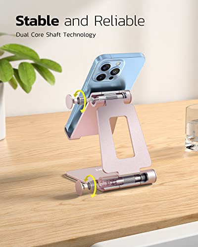 Nulaxy Dual Folding Cell Phone Stand, Fully Adjustable Foldable Desktop Phone Holder Cradle Dock Compatible with iPhone 17 16 15 14 13 12 11 Pro Max Xs Xr X 8, Nintendo Switch, All Phones - Rose Gold - color: C-Rose Gold