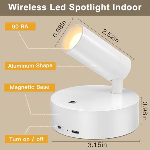 Kimjo Spot Lights Indoor, 4000mAh Rechargeable Plant Spotlight Indoor with Remote, Battery Operated Picture Lights with Timer Dimmable, Uplighting for Wall Art Display (2 Pack) - color: White-1