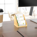 Sleek Bamboo Acrylic Business Card Holder for Reception, Office Desk, Meetings, Trade Shows, Home Office, Versatile Use Professional Display, Natural Modern Blend Elegant Organizer (3 Tiers) - color: 3 Tiers-Bamboo