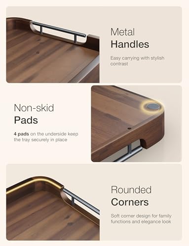 TIDITA Ottoman Tray for Living Room – 17"x13" Rectangle Serving Tray with Handles – Acacia Wooden Tray for Coffee Table, Living Room, Breakfast in Bed – Decorative Trays for Ottoman (Walnut Color) - color: Walnut Color, size: 17" x 13" x 2"