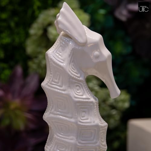 Modern Small Ceramic Seahorse Figurine, Unique Cermaic Figurines, Handcrafted Decorative Gloss Finish White Sculpture for Home, Garden,Office: 5.25"x3.50"x13.75"H - size: 5.25"x3.50"x13.75"H