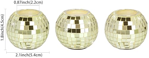 Vixdonos Round Mosaic Candlestick Holders Set of 3 Ceramic Candle Holder Bulk for Taper Candles,Gold - color: Mosaic-gold