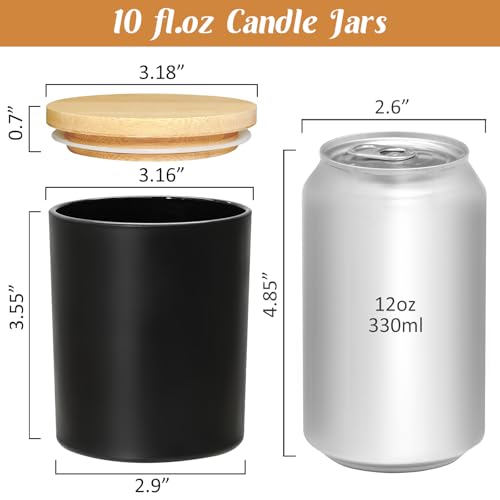 SUPMIND 30 Pack Glass Candle Jars-10oz Black Empty Candle Jars with Bamboo Lids and Sticky Labels, Bulk Candle Jars for Making Candles Containers - Dishwasher Safe - color: Black-30P, size: 10oz