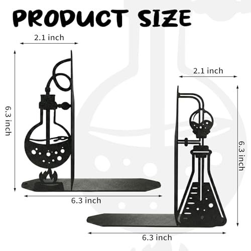 Chemistry Metal Bookends for Shelves, Experimental Bookends Decor for Chemistry Classroom Laboratory Bookshelf, Ideal Chemistry Gift for Nerds Chemistry Teachers Friends Professors Graduates Scientist - color: Black Chemistry