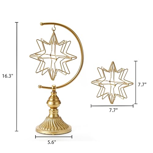 HLQMFHT 5.6" W x 16.3" H Metal Geometric Abstract Sculpture on Cast Iron Base,Metal Geometric Sculpture Decor Sphere, Tabletop,Living Room,Study,Bedroom,Home Decor - color: Gold-d