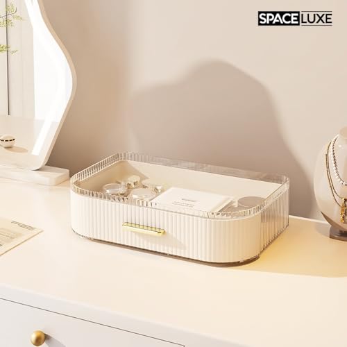 Makeup Organizer with Drawers and 360° Rotating Brush Holder, Large Capacity Cosmetic Storage for Vanity, Skincare, Perfume, Hair Accessories, Lipstick & Jewelry (Cream White, 2-layer) - color: Cream White, size: 2-layer