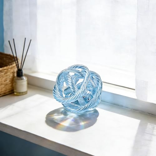 Glass Knot Teal Orbit Ball - 6 Inch Hand Blown Infinity Sculpture Decor Glass Orbit Home Decor Table Decoration Interio Art - color: Light Blue, size: 6" Diameter