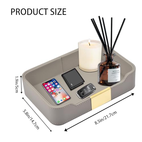 Leather Jewelry Tray Desktop Storage,Luxury Perfume Tray Nightstand Organizer Entryway Decorative Tray,for Jewelry Watch Cosmetics Keys Phone Wallet Home & Office Accessories,Gray - color: Gray