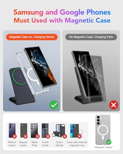 Magnetic Wireless Charger for iPhone, 15W Phone Charger Stand for iPhone/Samsung/Google(Matt Black) - color: Matt Black