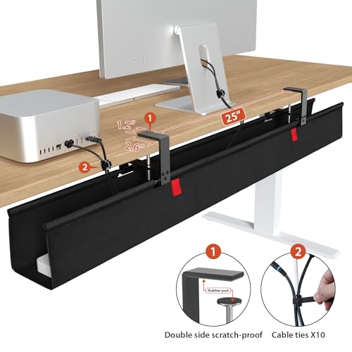Univivi No Drill Under Desk Cable Management Tray, 48" Cord Organizer for Table, Clamp/Screw Mount Desk Cable Management, Premium Fabric Cable Management Tray for Office, Home (Extra Large) - color: Black, size: 48"L x 5.5"W