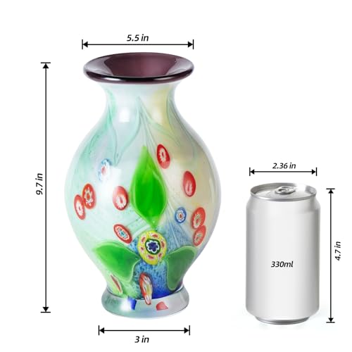 KAMMAK Colored Glass Vase, Beautiful Hand Blown Decorative Vase, Modern Art Vase for Flower Mantle Dining Table Centerpiece, Entryway Living Room Wedding Decoration (JG2074) - style: JG02074